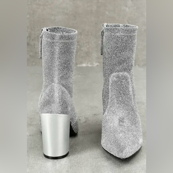 Chinese Laundry Raine Silver Metallic Mid-Calf Sock Boots Sparkly Booties 7.5 - Picture 2 of 9